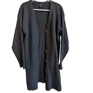 J.Crew Long Lambswool Cardigan Sweater Womens M Knee Length Gray Cozy Layering
